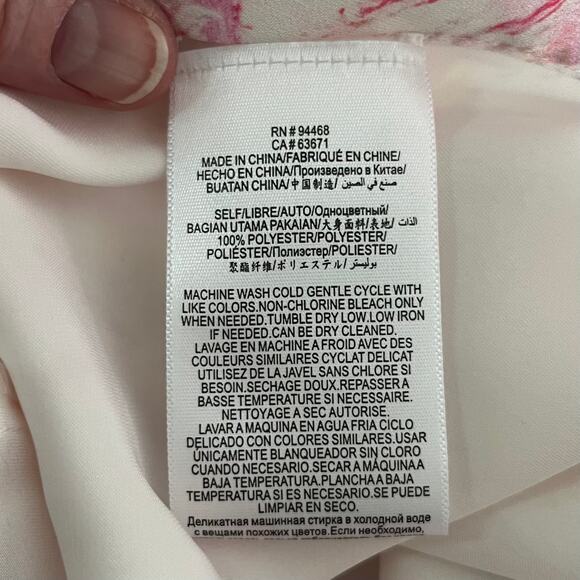 BCBGMaxAzria Asymmetric Tiered Satin Multi Pink White Marbled Midi Skirt Medium - Picture 12 of 13